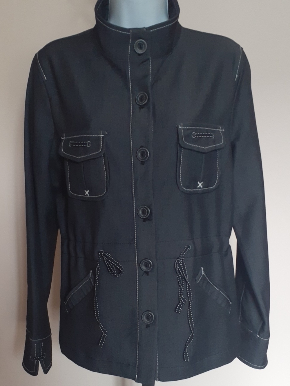 Women's Black Utility Jacket with Contrast Stitching